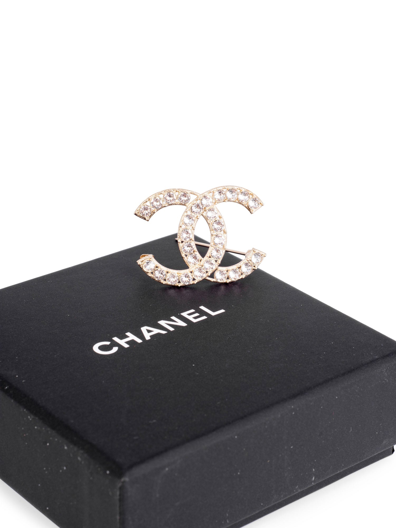 CHANEL Swarovski Crystal CC Logo Brooch Pin Gold-designer resale