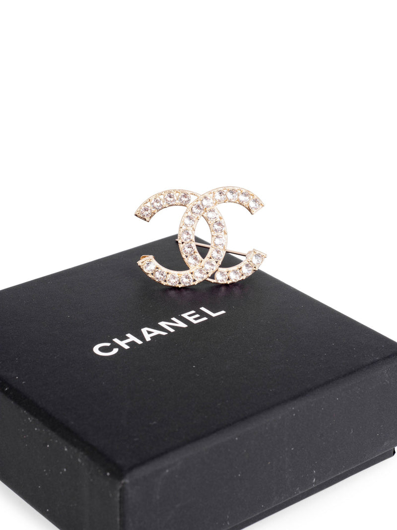 Chanel Pale Gold Tone Crystal CC Pin Brooch Chanel