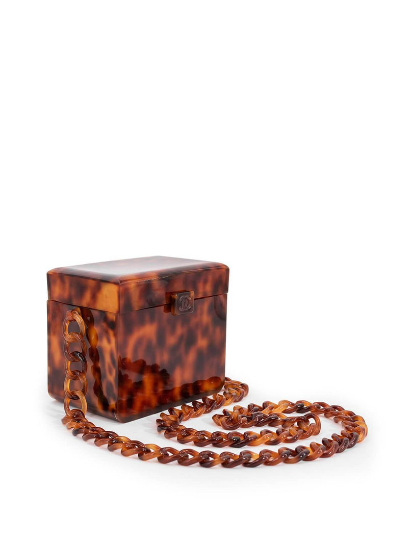 CHANEL Tortoiseshell Plexiglass Mini Box Bag Brown-designer resale