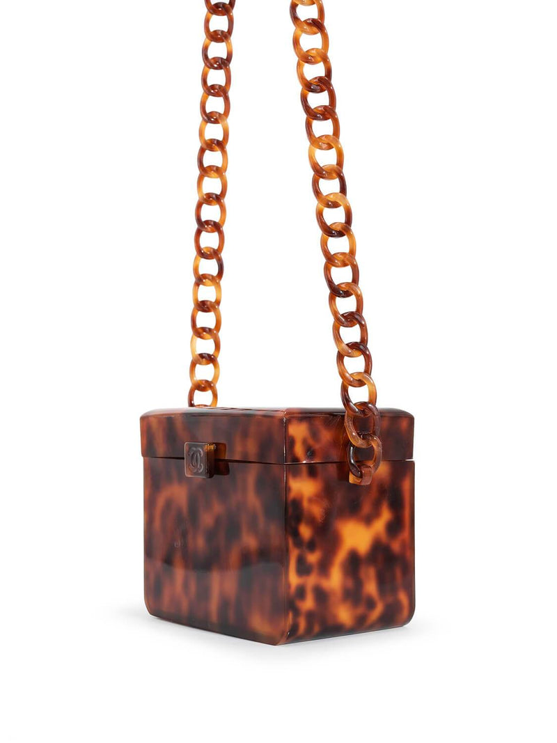 CHANEL Tortoiseshell Plexiglass Mini Box Bag Brown-designer resale