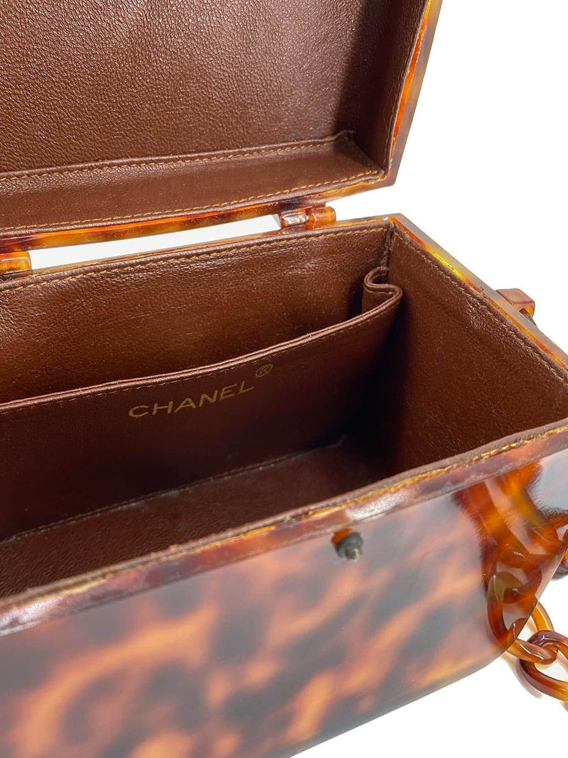 CHANEL Tortoiseshell Plexiglass Mini Box Bag Brown-designer resale