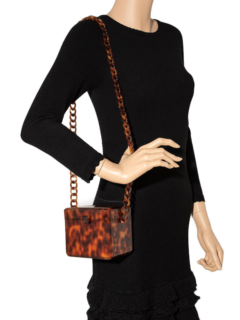CHANEL Tortoiseshell Plexiglass Mini Box Bag Brown-designer resale