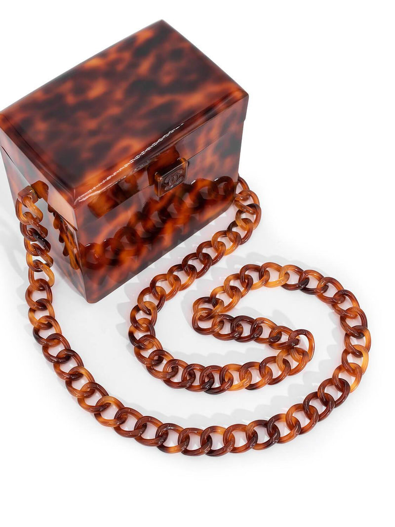 CHANEL Tortoiseshell Plexiglass Mini Box Bag Brown-designer resale