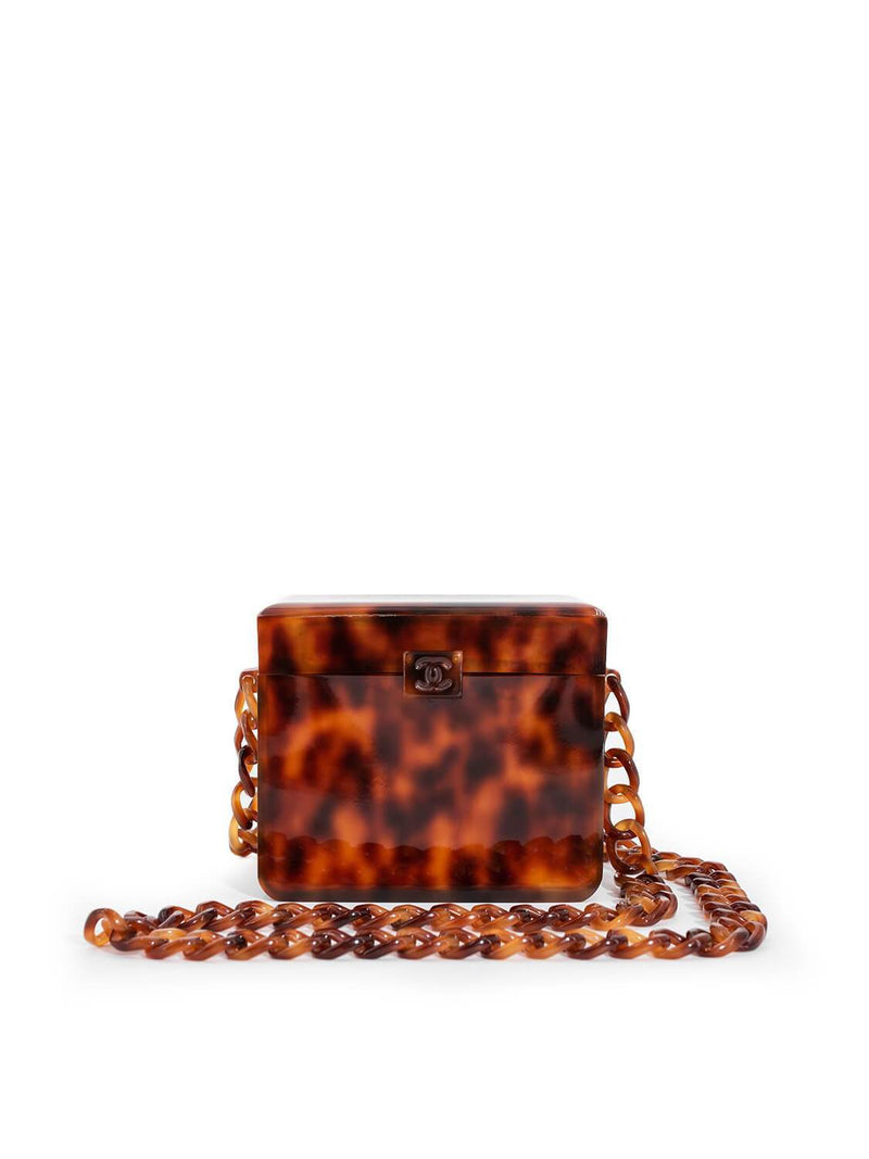 CHANEL Tortoiseshell Plexiglass Mini Box Bag Brown-designer resale