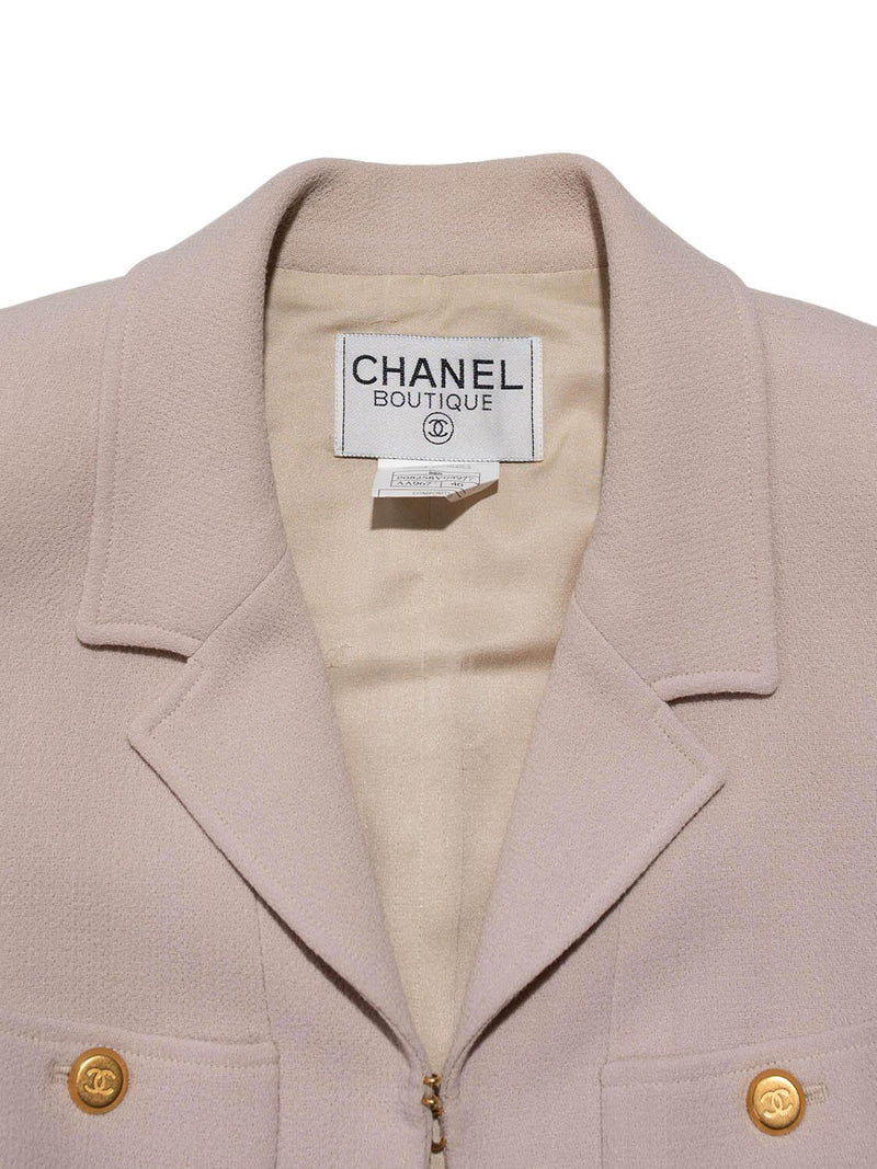 CHANEL Tweed Belted Jacket Beige