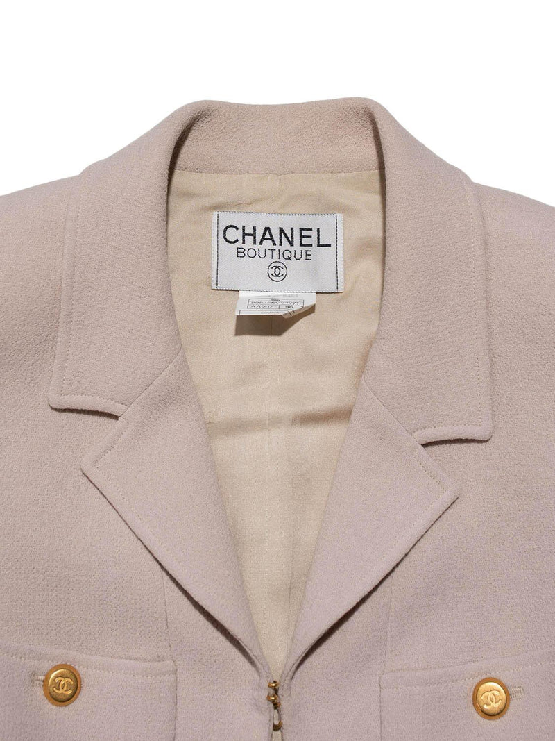 CHANEL Tweed Belted Jacket Beige-designer resale