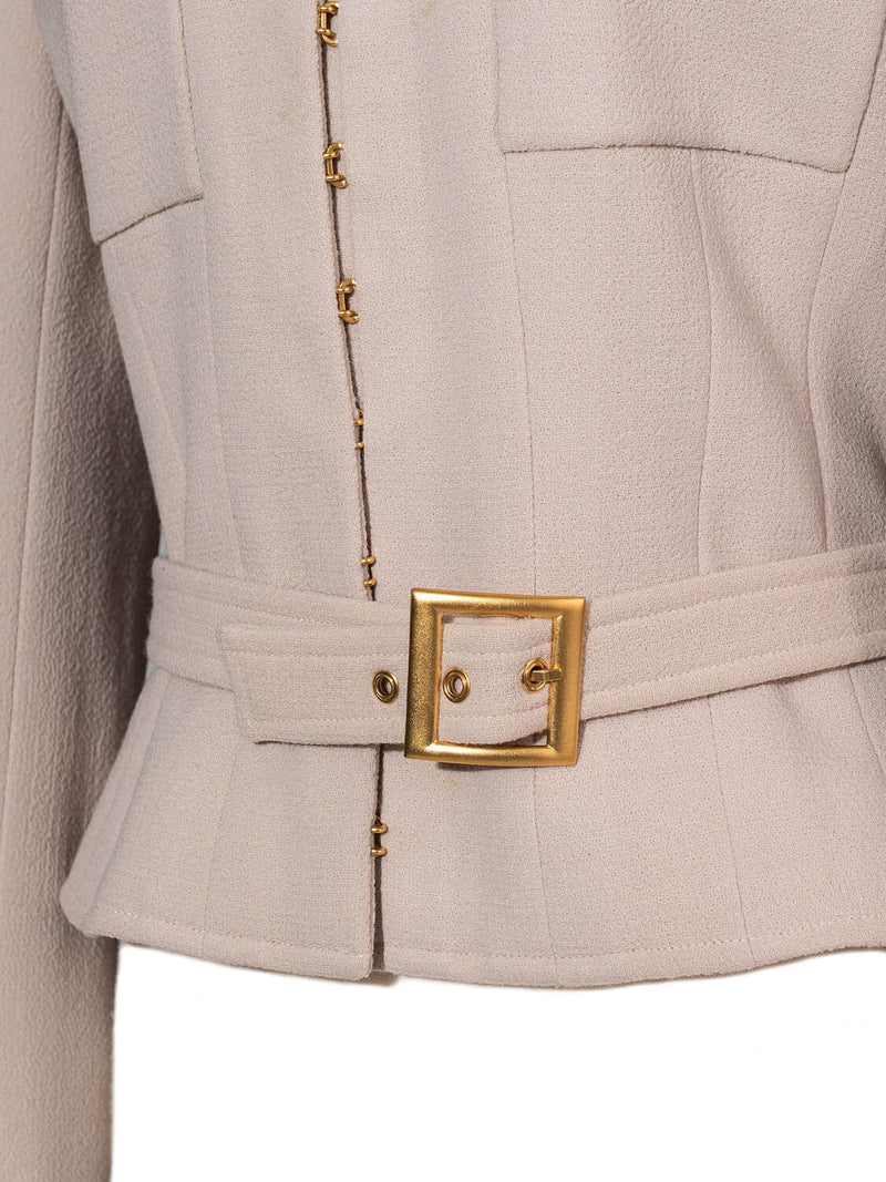CHANEL Tweed Belted Jacket Beige-designer resale