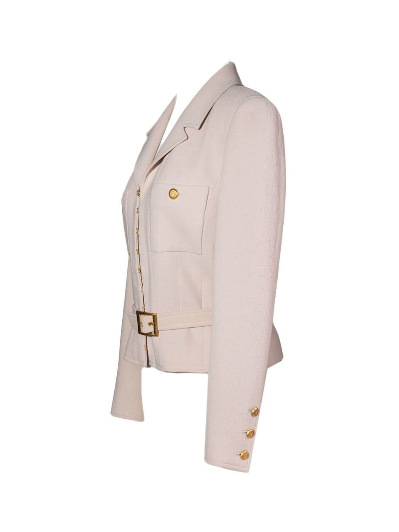 CHANEL Tweed Belted Jacket Beige CHANEL Tweed Belted Jacket Beige