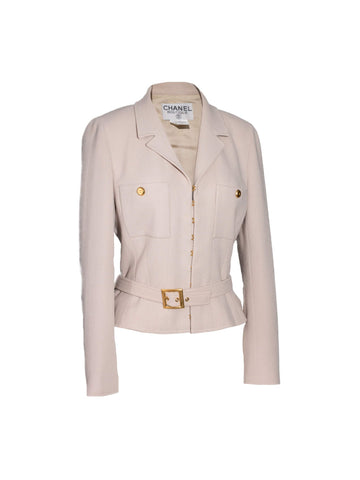 CHANEL Tweed Belted Jacket Beige-designer resale