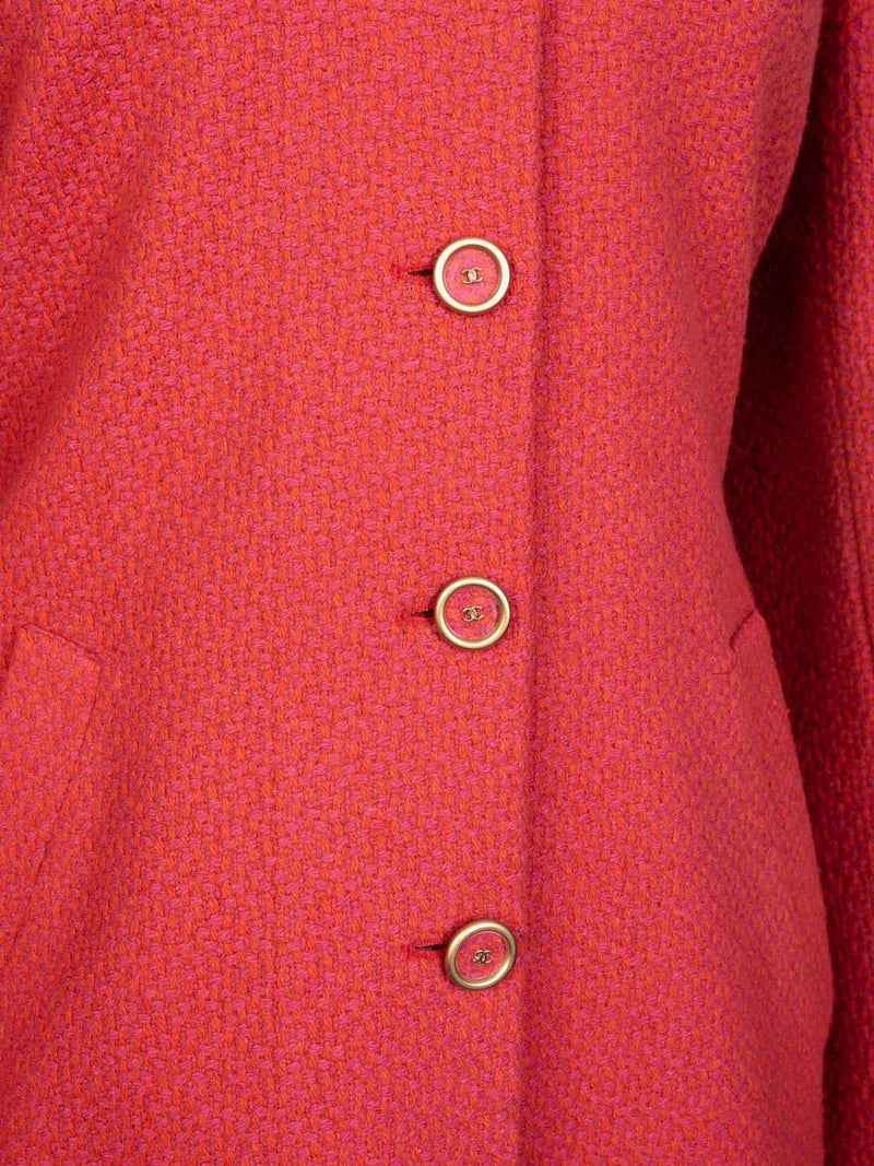 CHANEL Tweed CC Logo Button Down Dress Red-designer resale