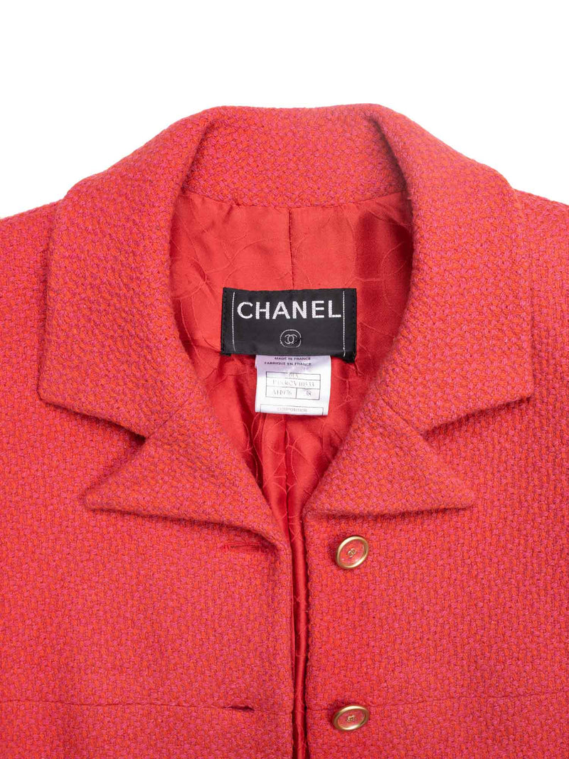 CHANEL Tweed CC Logo Button Down Dress Red-designer resale