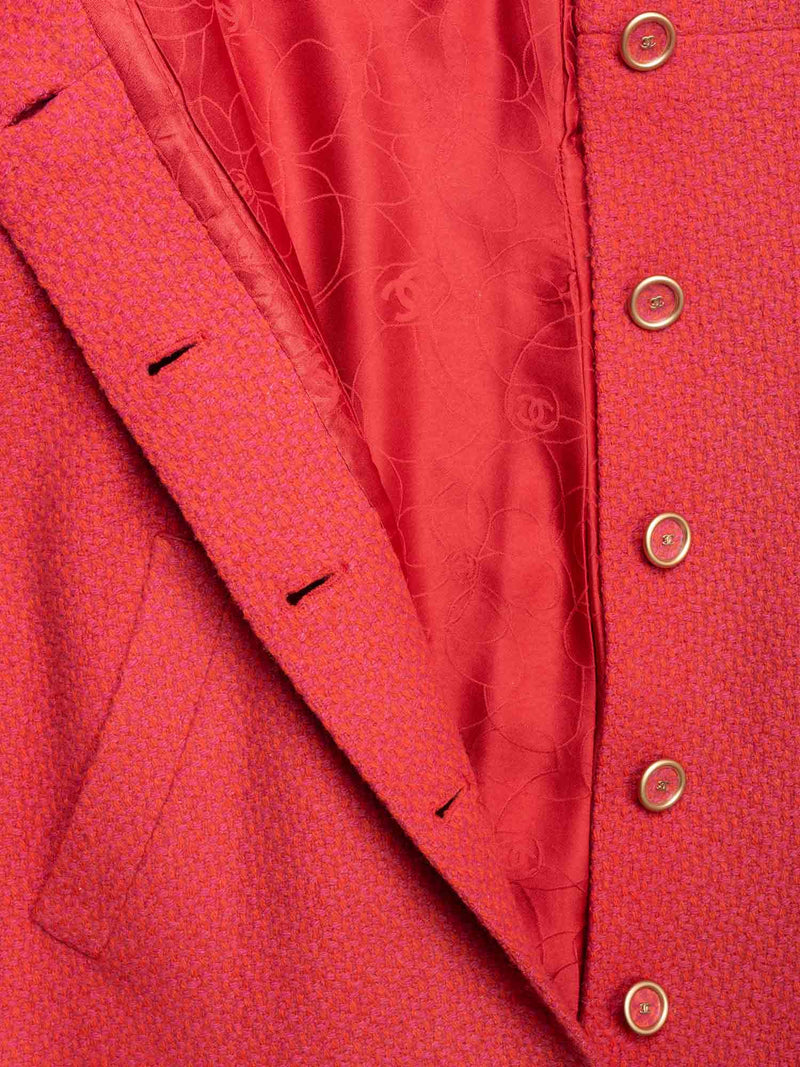 CHANEL Tweed CC Logo Button Down Dress Red-designer resale