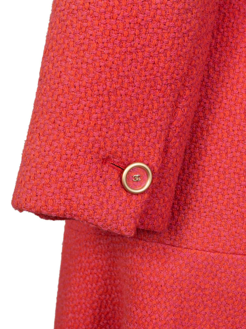 CHANEL Tweed CC Logo Button Down Dress Red-designer resale