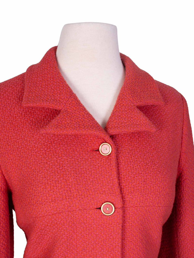 CHANEL Tweed CC Logo Button Down Dress Red-designer resale
