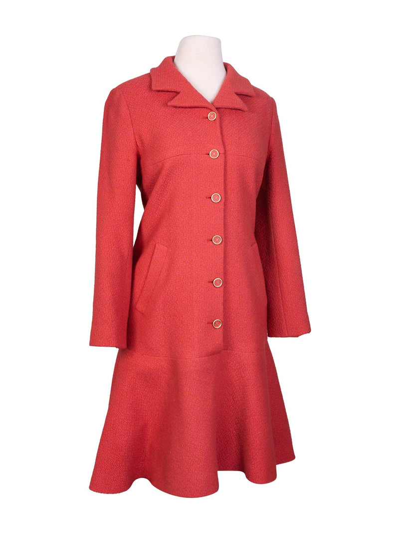 CHANEL Tweed CC Logo Button Down Dress Red-designer resale
