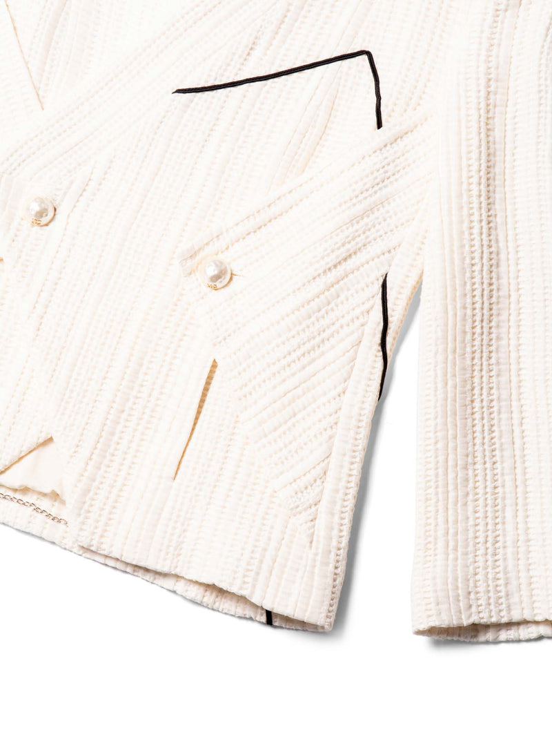 CHANEL Tweed CC Logo Hammered Pearl Cut Out Jacket Ivory-designer resale