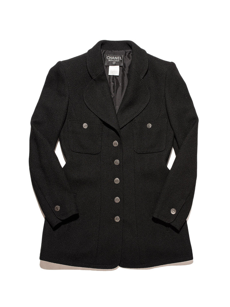 CHANEL Tweed Fitted Jacket Black-designer resale