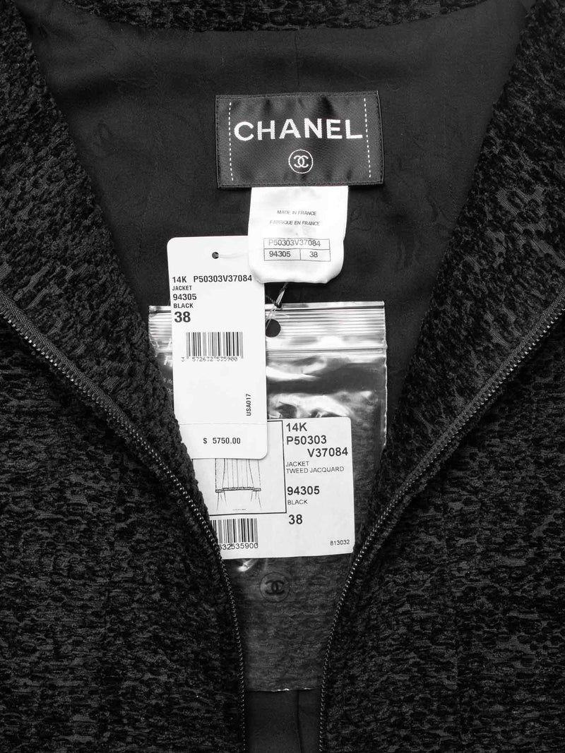 CHANEL Tweed Fringe Fitted Jacket Black-designer resale