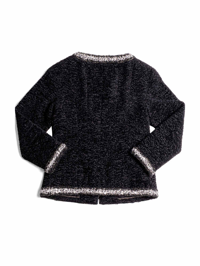 CHANEL Tweed Fringe Fitted Jacket Black-designer resale