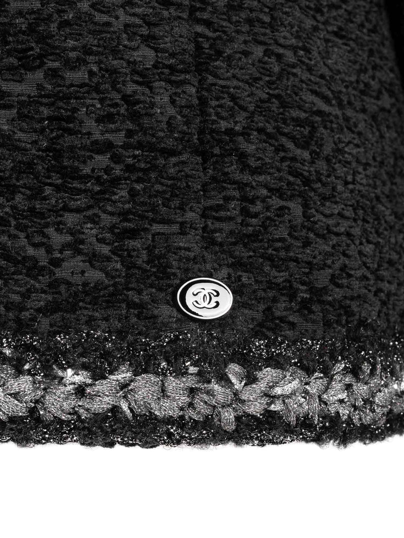 CHANEL Tweed Fringe Fitted Jacket Black-designer resale