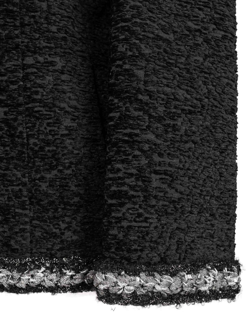 CHANEL Tweed Fringe Fitted Jacket Black-designer resale