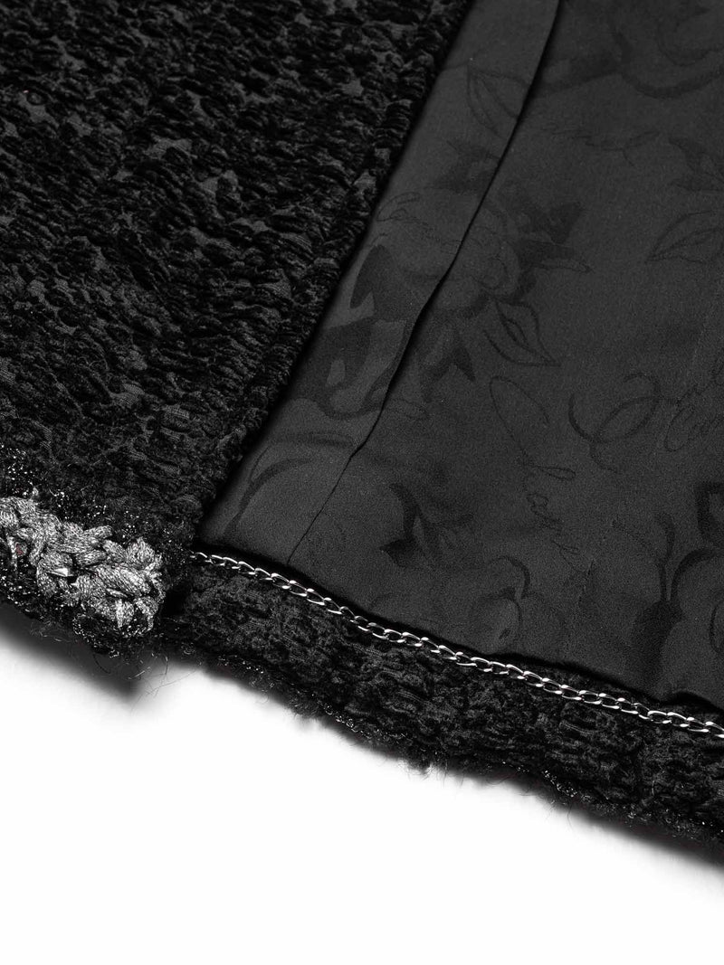 CHANEL Tweed Fringe Fitted Jacket Black-designer resale