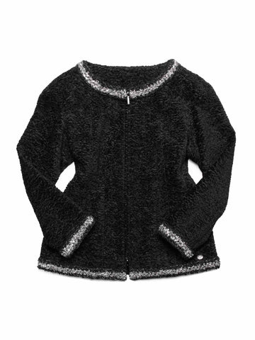 CHANEL Tweed Fringe Fitted Jacket Black-designer resale