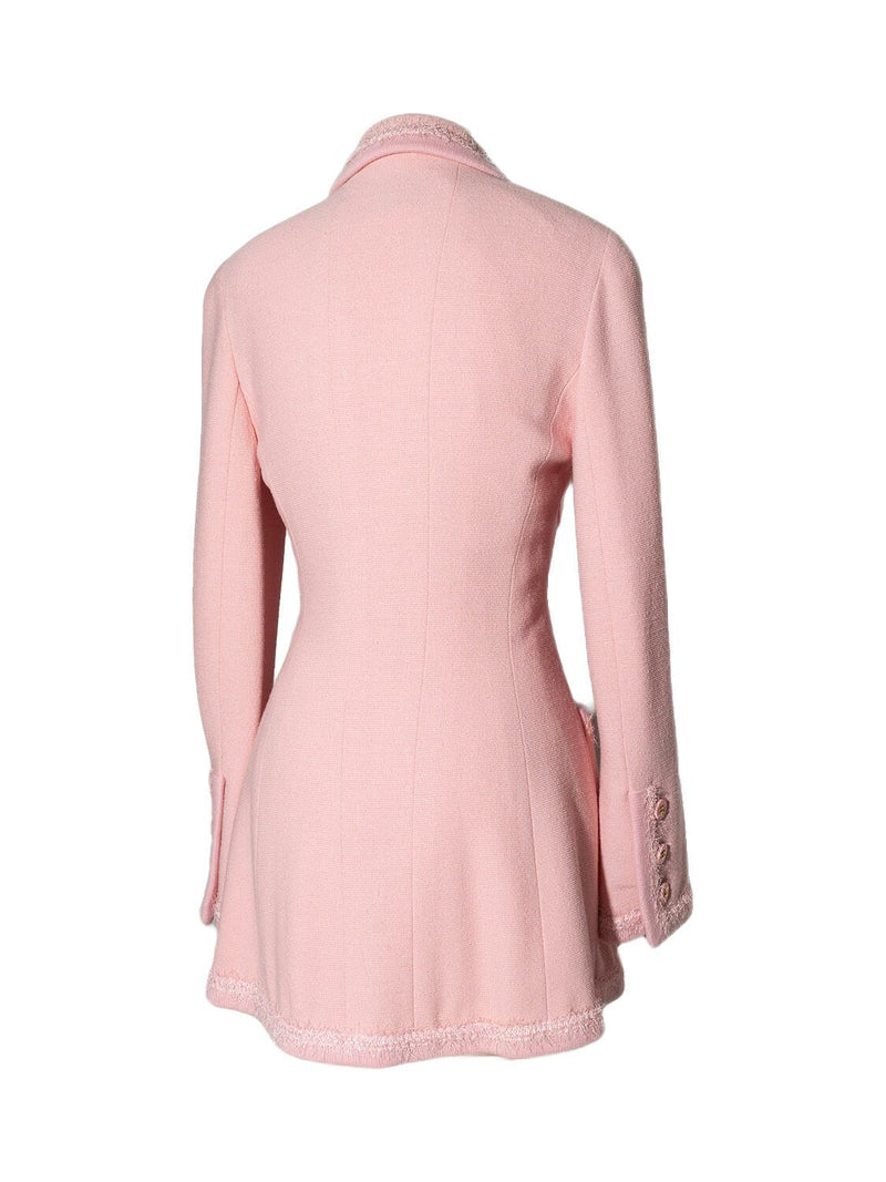 CHANEL Tweed Fringe Fitted Jacket Pink-designer resale