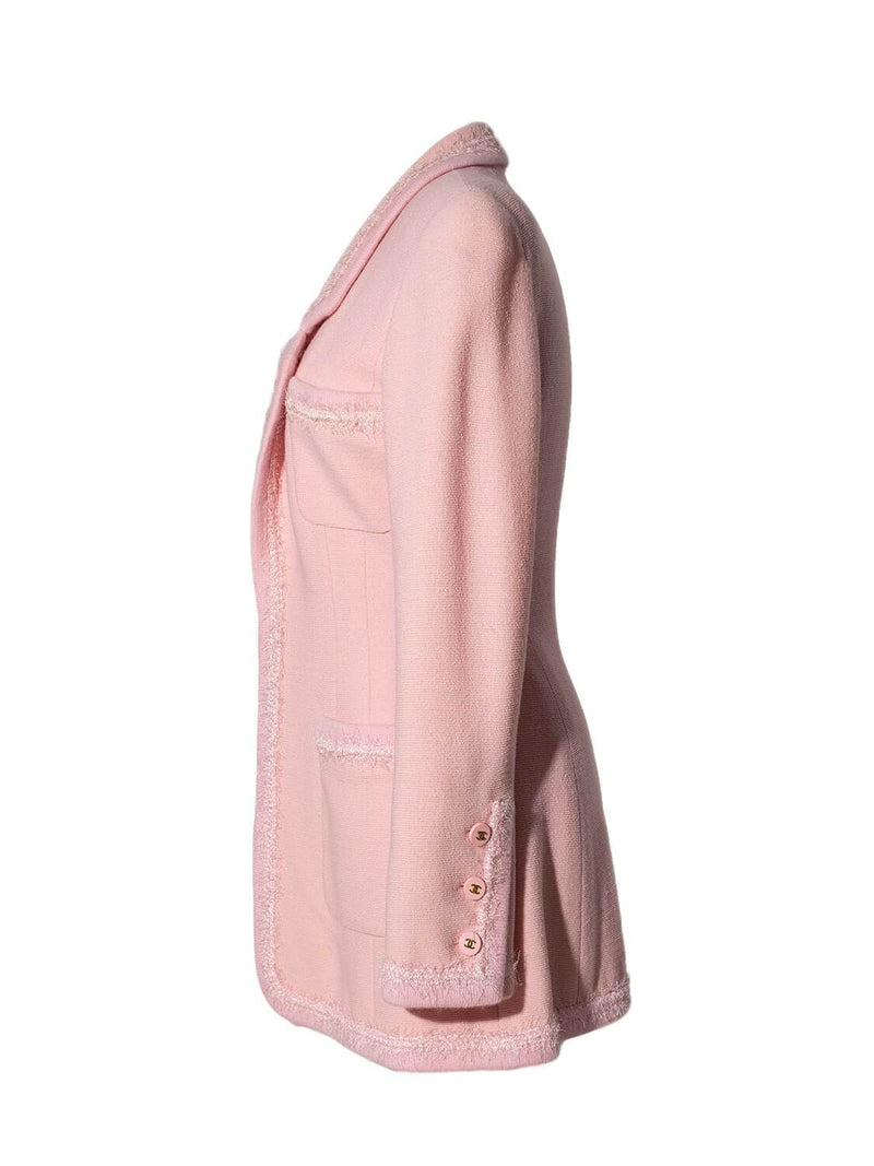 CHANEL Tweed Fringe Fitted Jacket Pink-designer resale
