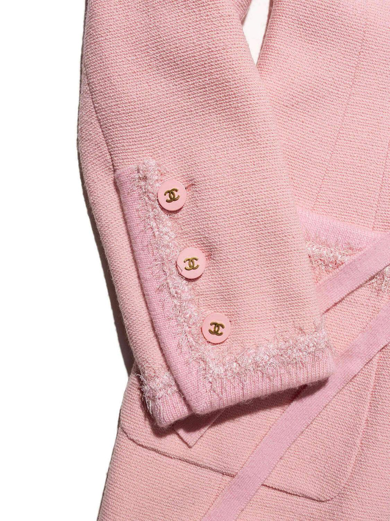 CHANEL Tweed Fringe Fitted Jacket Pink