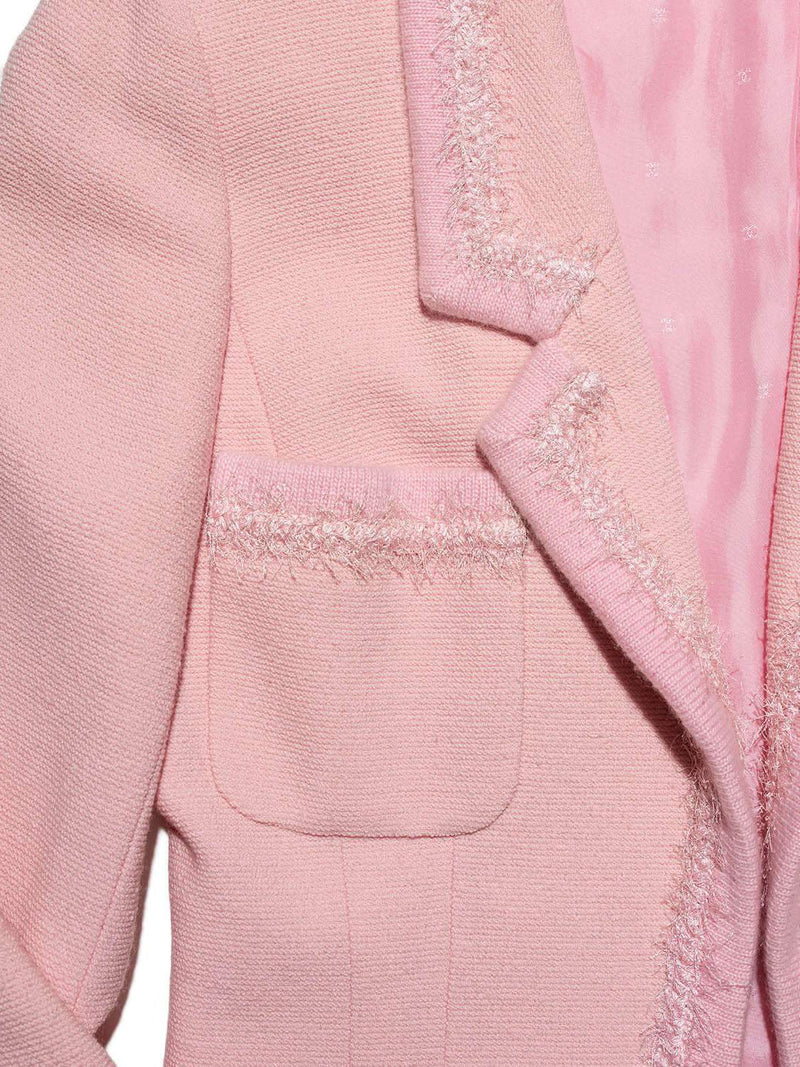 CHANEL Tweed Fringe Fitted Jacket Pink