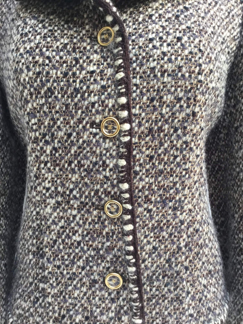 CHANEL Blue/Black Tweed Zip Front Jacket w. Fringe Trim sz. 36 at 1stDibs