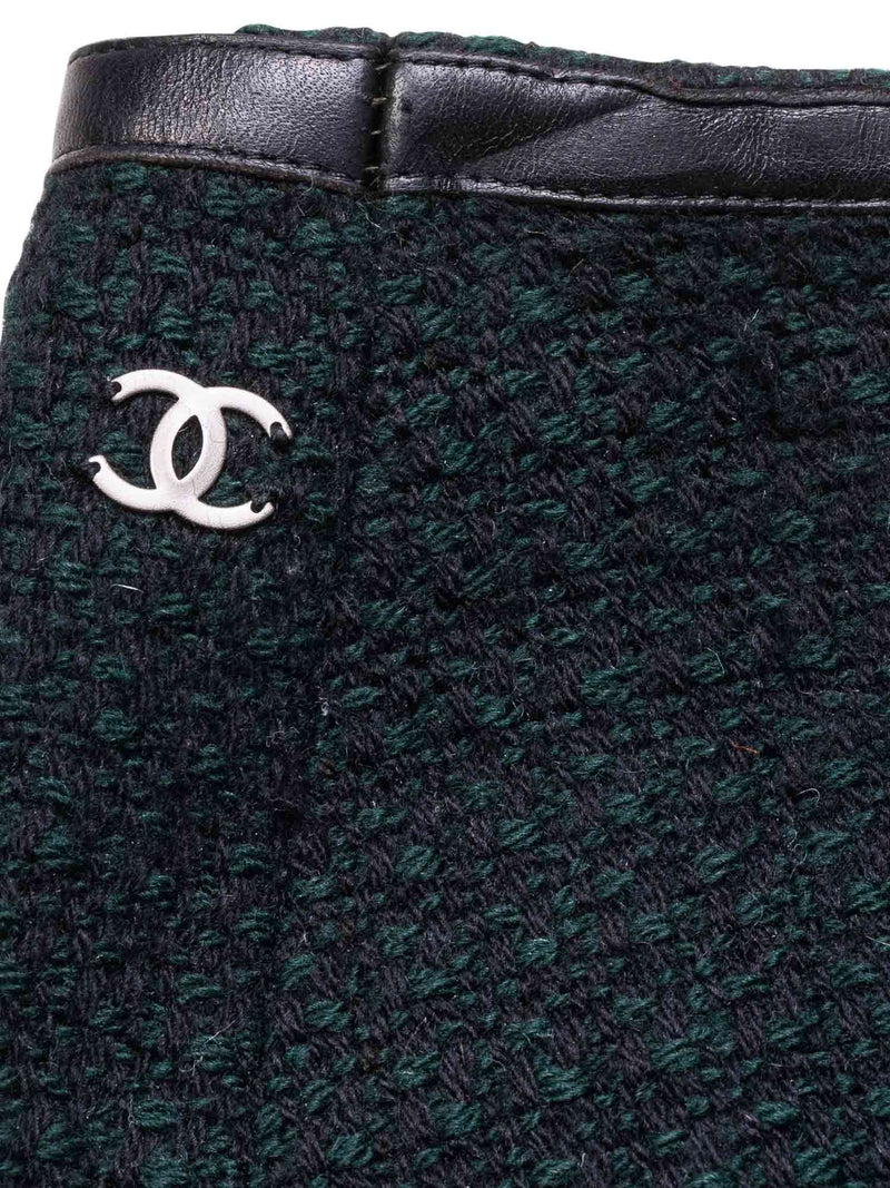 CHANEL Tweed Leather Fitted Skirt Suit Set Green-designer resale
