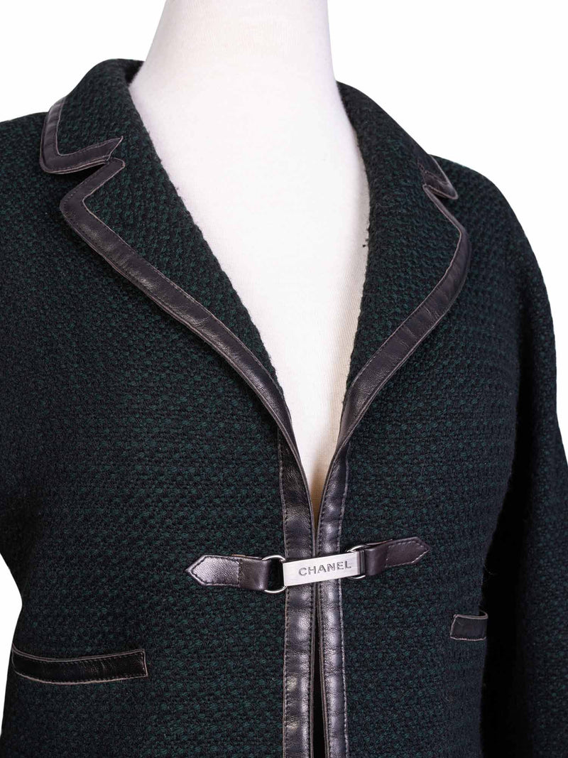 CHANEL Tweed Leather Fitted Skirt Suit Set Green-designer resale