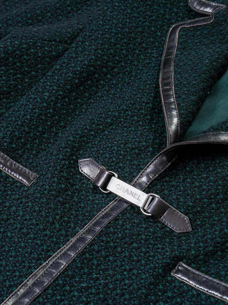 CHANEL Tweed Leather Trim Fitted Jacket Green-designer resale