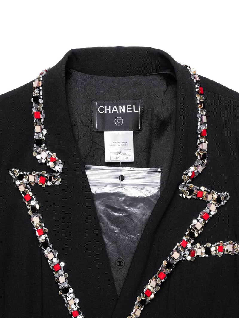 CHANEL Tweed Paris-Bombay Crest Beaded Jacket Black-designer resale