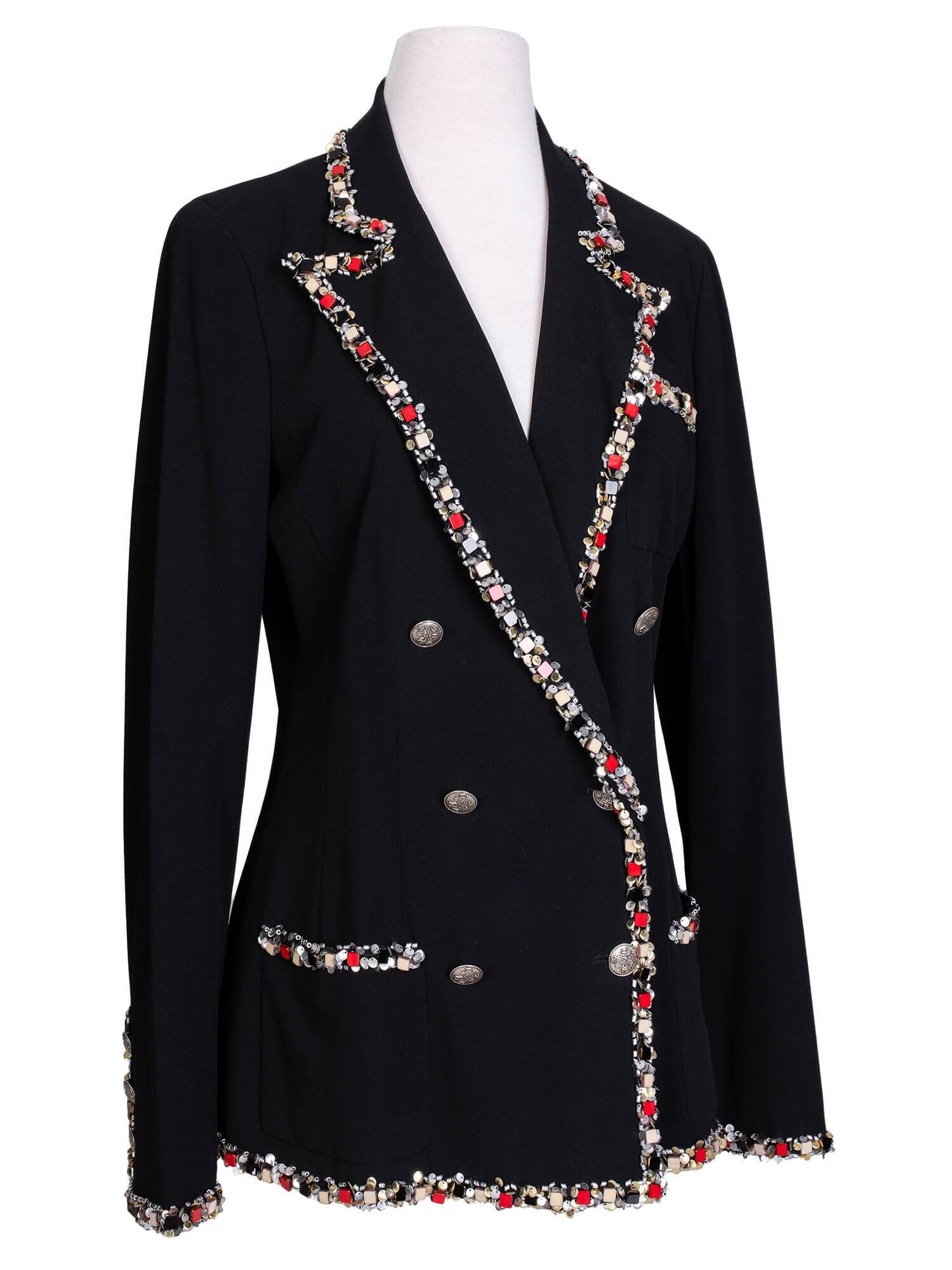 CHANEL Tweed Paris-Bombay Crest Beaded Jacket Black-designer resale