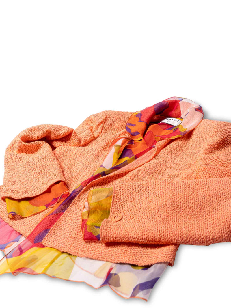 CHANEL Tweed Silk Fringe Jacket Orange-designer resale