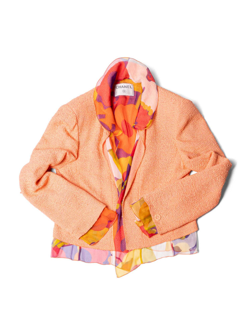 CHANEL Tweed Silk Fringe Jacket Orange-designer resale