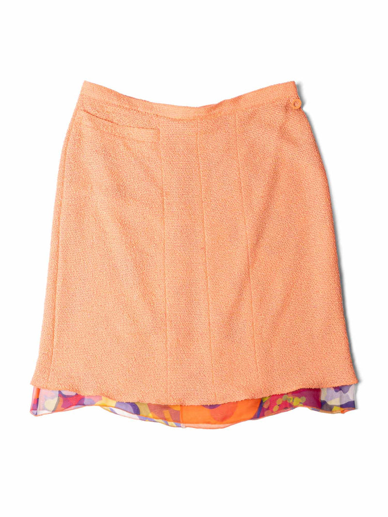 CHANEL Tweed Silk Fringe Skirt Orange-designer resale