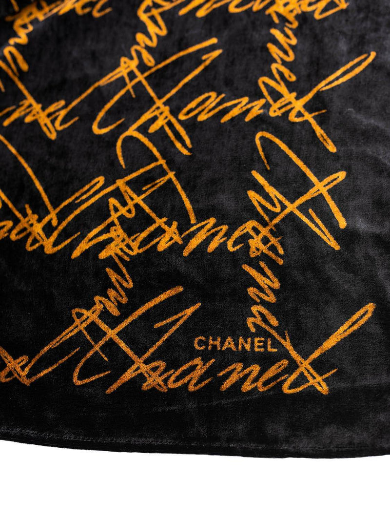 CHANEL Velvet Signature Long Scarf Black-designer resale