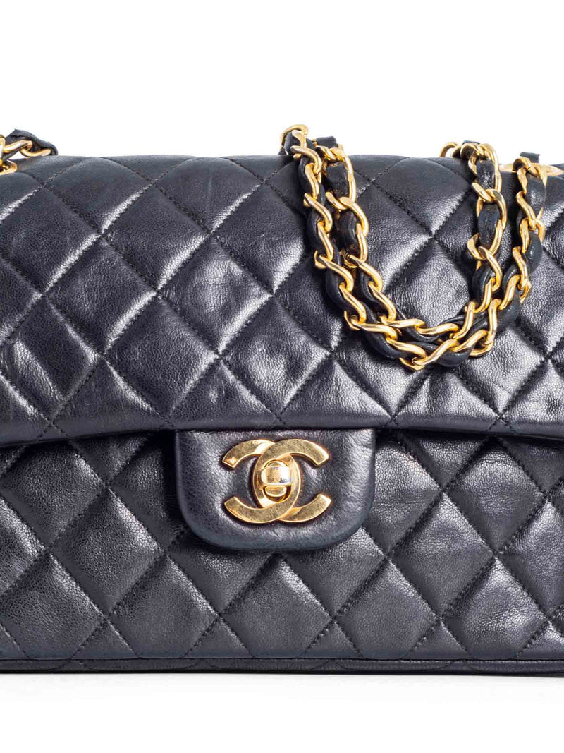 CHANEL Vintage 2.55 Quilted Leather Small Double Flap Bag Black-designer resale
