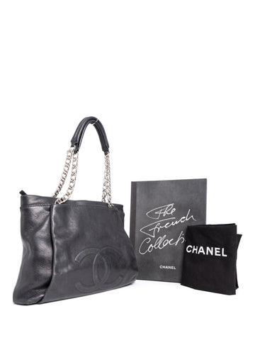 CHANEL Vintage CC Logo Caviar Leather Shopper Bag Black-designer resale