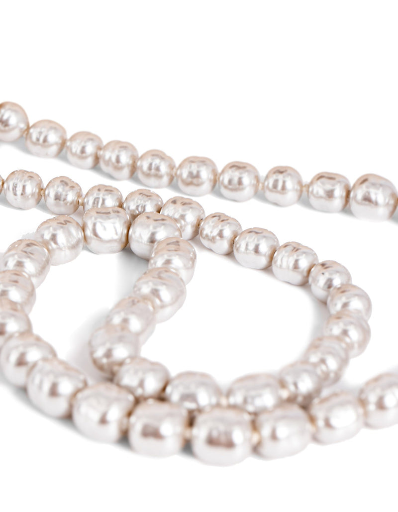CHANEL Vintage CC Logo Pearl Long Necklace Grey-designer resale