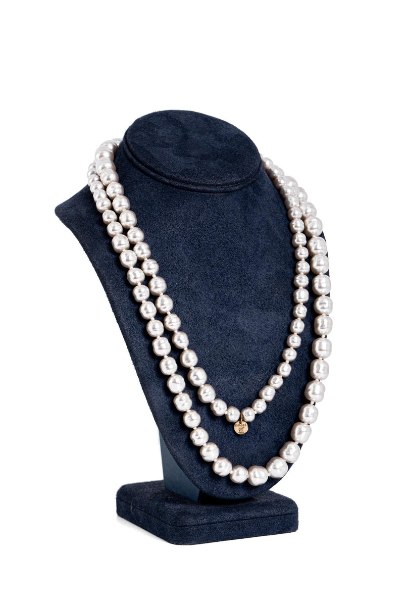 CHANEL Vintage CC Logo Pearl Long Necklace Grey-designer resale
