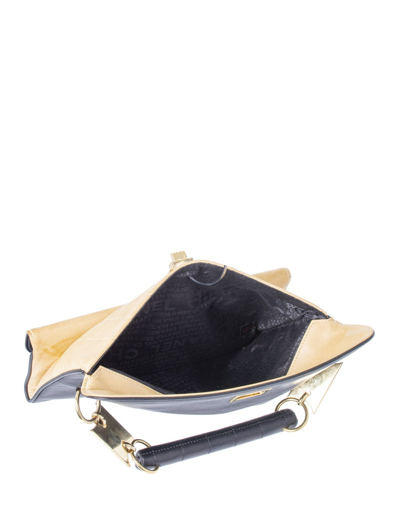 CHANEL Vintage CC Logo Quilted Leather Flap Bag Black Beige-designer resale