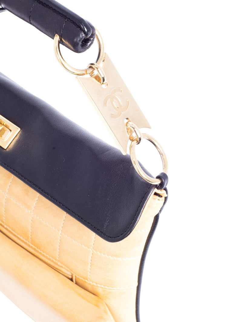 CHANEL Vintage CC Logo Quilted Leather Flap Bag Black Beige-designer resale