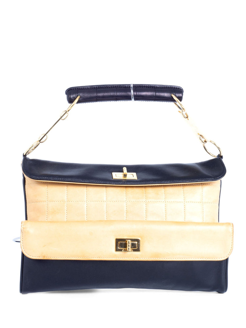 CHANEL Vintage CC Logo Quilted Leather Flap Bag Black Beige-designer resale