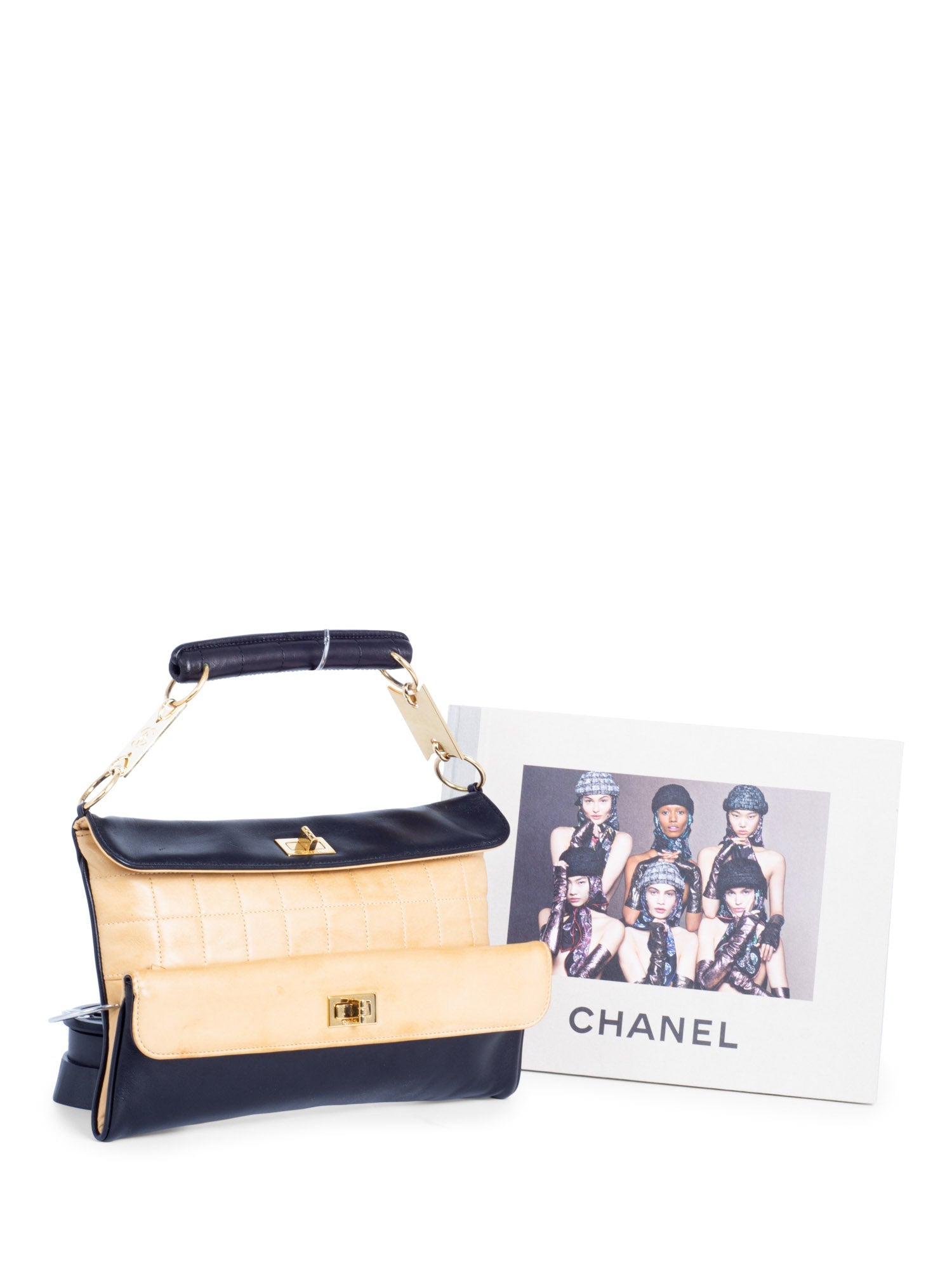 CHANEL Vintage CC Logo Quilted Leather Flap Bag Black Beige-designer resale