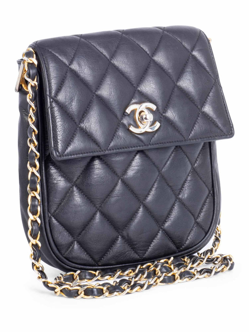 CHANEL Vintage CC Logo Quilted Leather Flap Messenger Bag Black-designer resale